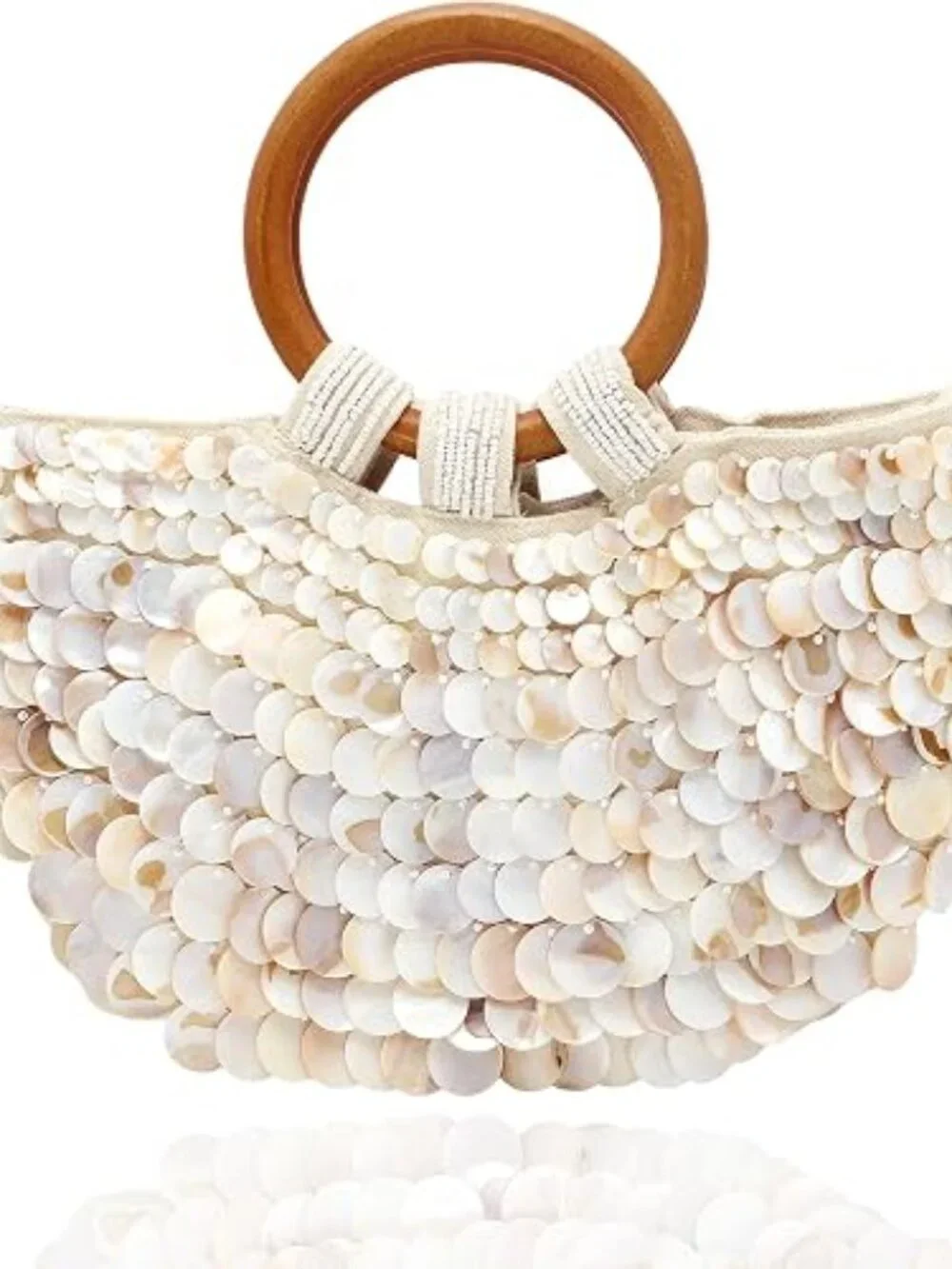 Women Handmade Seashell Beaded Clutch Beach Wooden